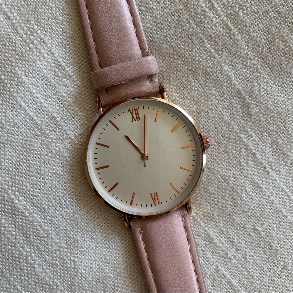 Pink faux leather watch with rose gold face